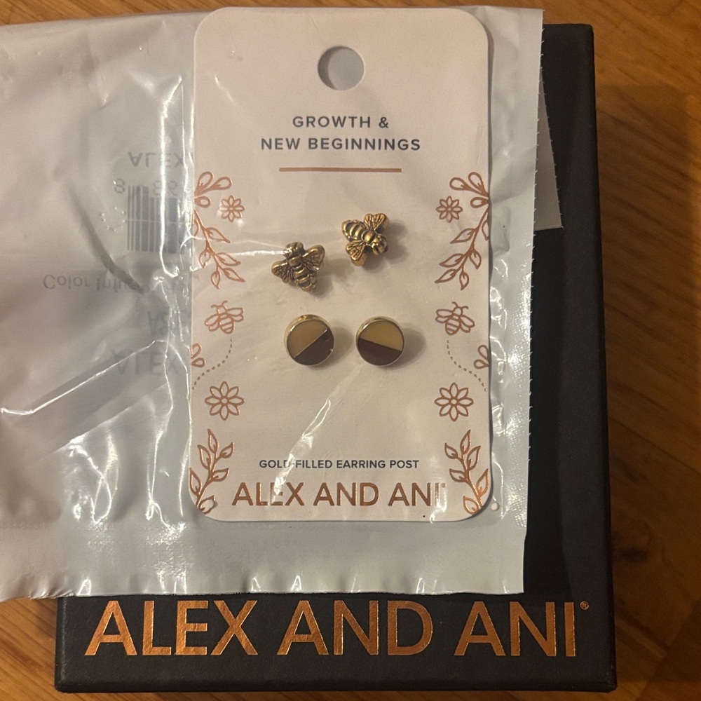 Alex and Ani Gold Honeybee Earrings